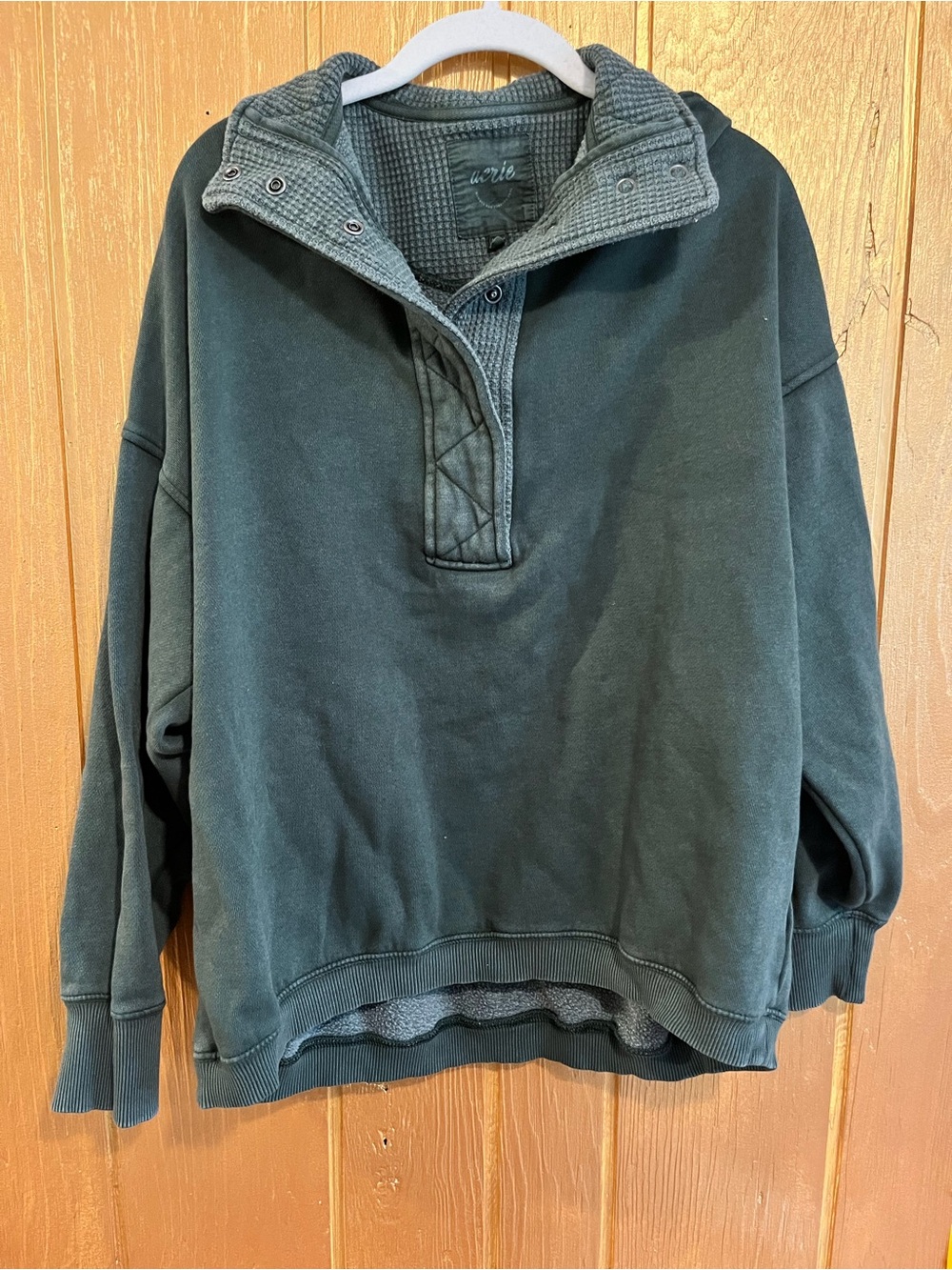 aerie Getaway Quarter Snap Sweatshirt Mystical Green